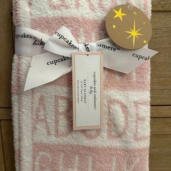 NWT Cupcakes and Cashmere Baby Blanket Pink Ivory Alphabet Print Throw - Picture 2 of 7